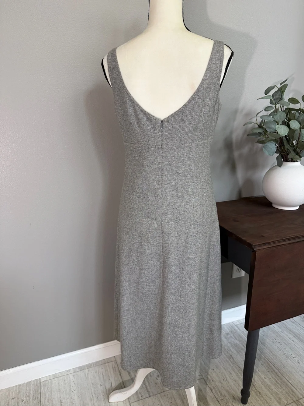 J. Crew Gray Wool Blend Sleeveless V-Neck Lined Midi Dress Size 6 #2556